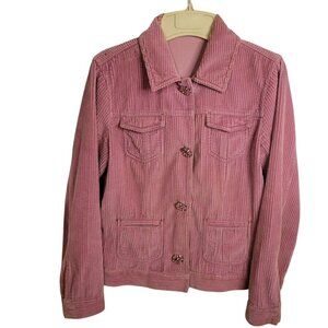 J.Jill XS Pink Corduroy Jacket With Rhinestone Button Details Casual Contemporar